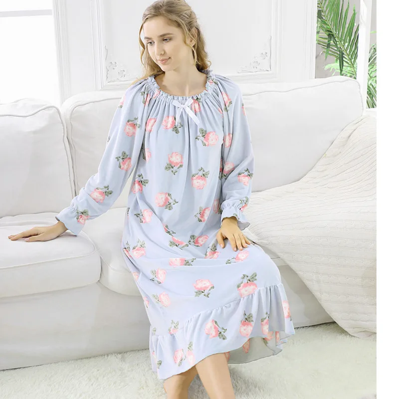 New Winter Sleepdress Women Koeran Fleece Long Sleeved Knitted Nightdress Sleepwear Nighties Cute Sexy Homewear Nightgown Women