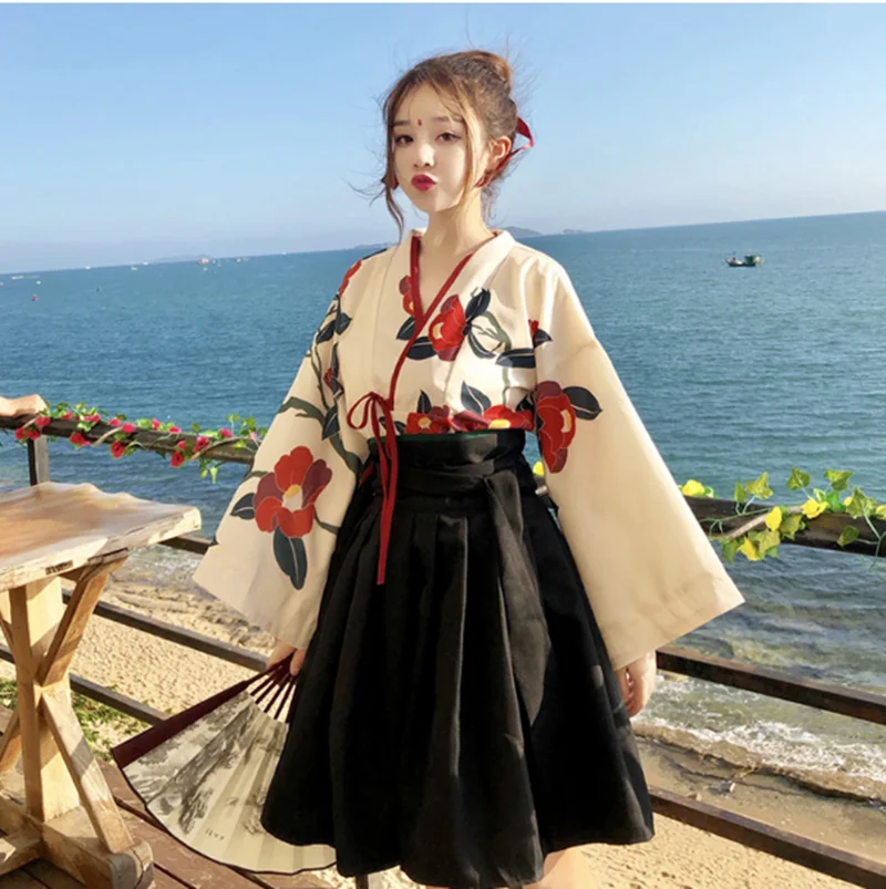 lolita kimono Hanfu girl summer sweet lolita sets printing shirt +high waist skirt gothic lolita sk victorian cosplay loli cos