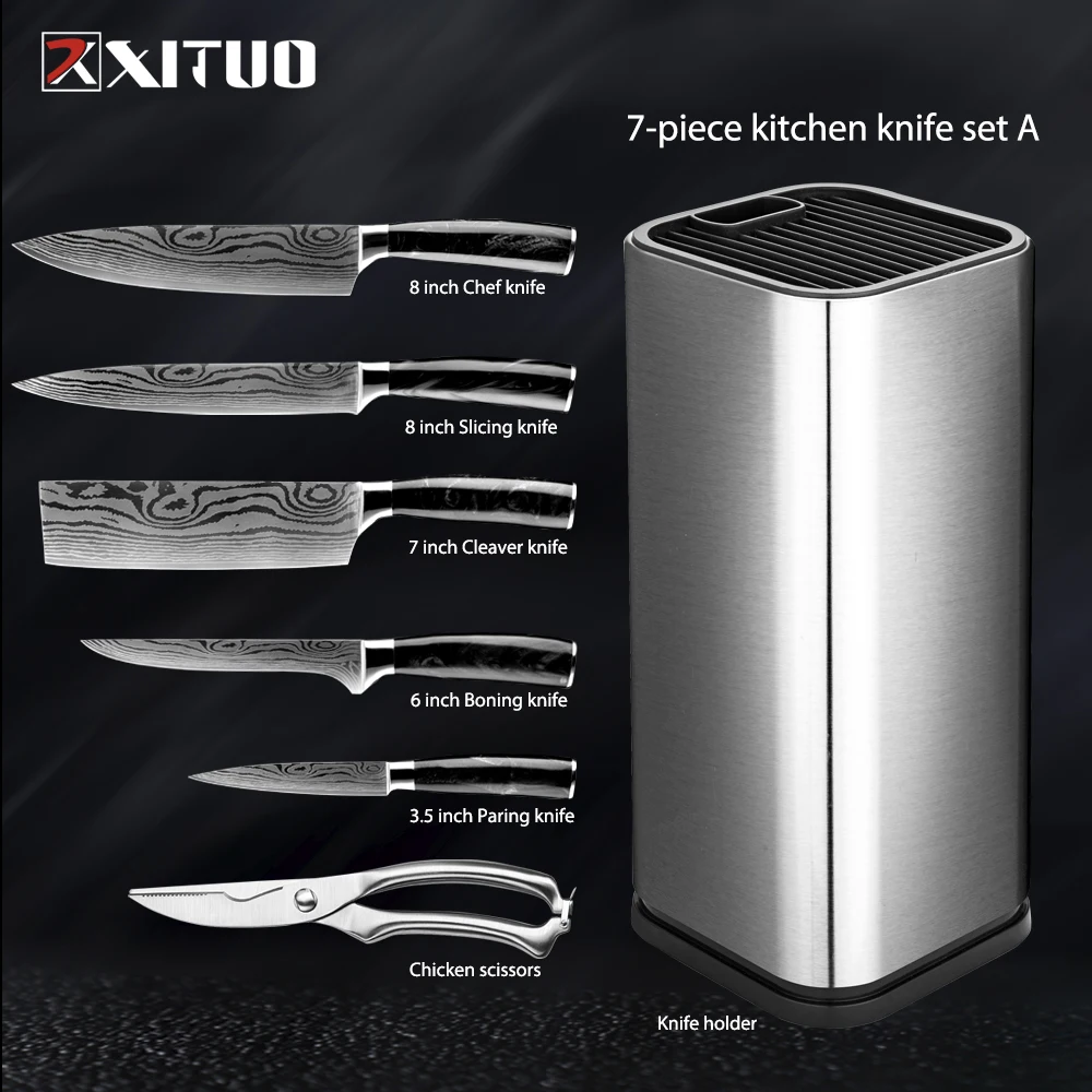 XITUO Kitchen Knives Set Japanese Stainless Steel Laser Damascus Pattern Chef Santoku Cleaver Utility Gyuto Boning Knife Tools