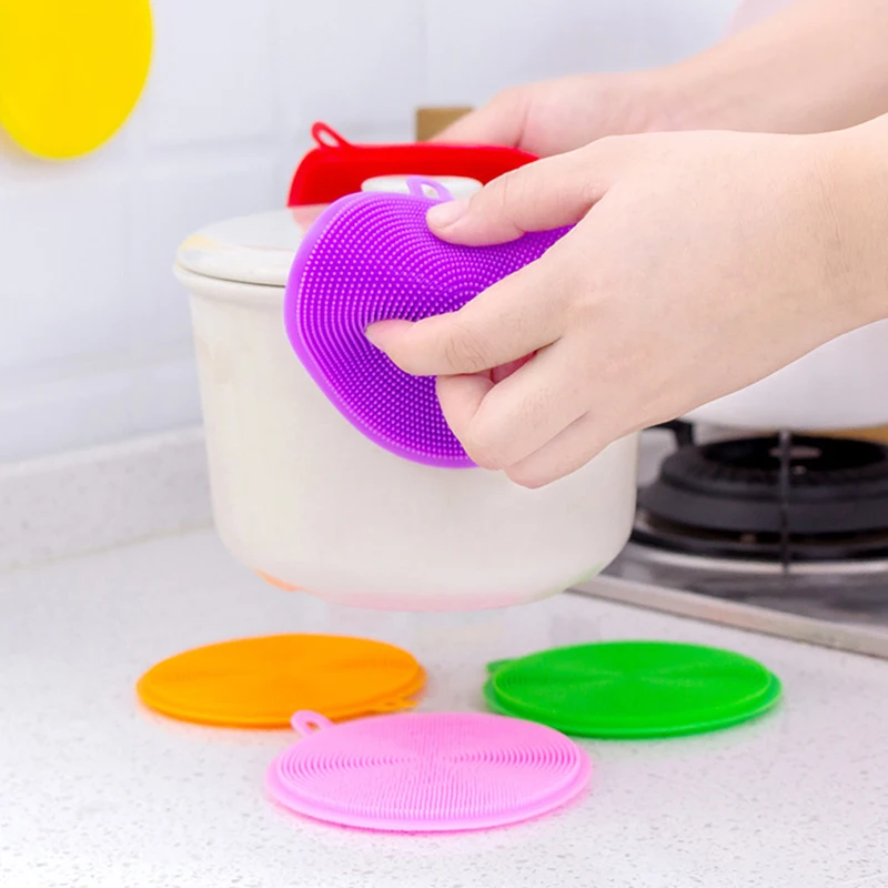 1Pc Multifunctional Silicone Brush Kitchen Dishwashing Brushes Silicone Mat Sourcing Pad Fruit Vegetable Pot Bowl Cleaning Brush