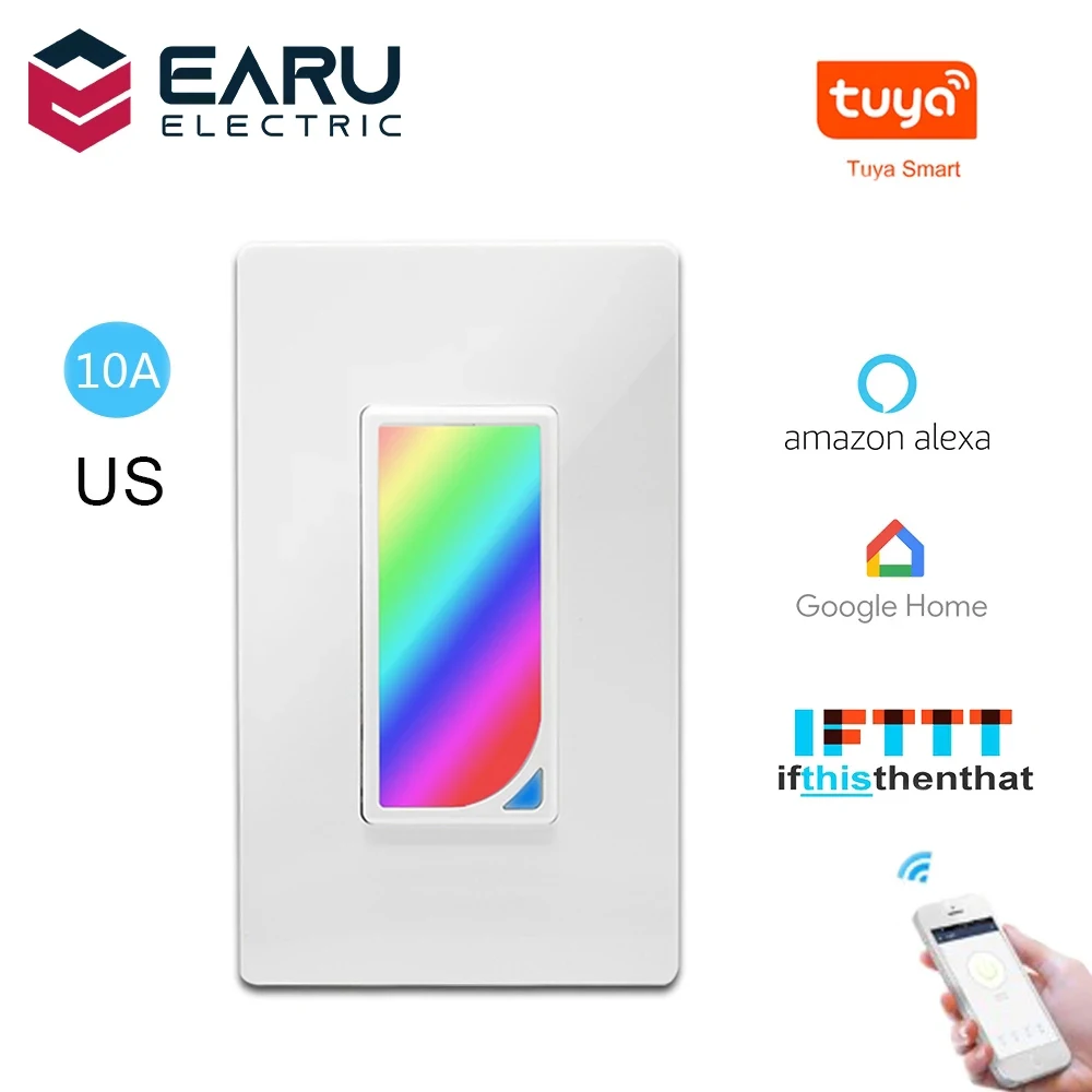 

US WiFi Smart Wall Switch Push Button Timer Relay Switch Voice Remote Control RGB LED Night Light Lamp TUYA Alexa Google Home