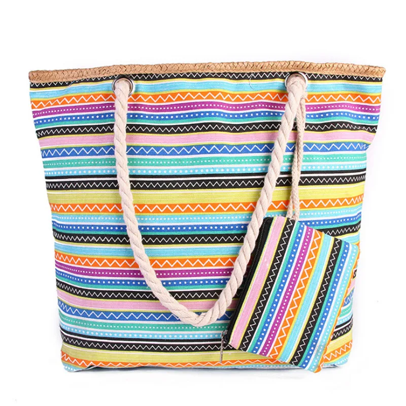 Retro Art Women\'s Canvas Handbag Plaid Printed Female Large Capacity Bohemia Beach Shoulder Bag Casual Tote Bag New Summer