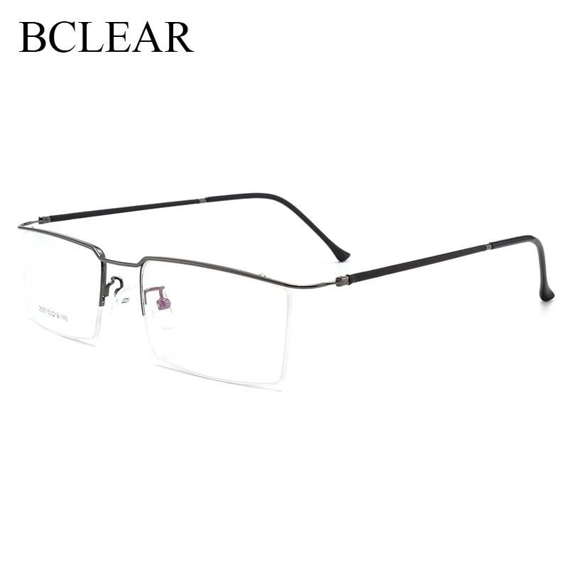 BCLEAR Titanium Alloy Slim Glasses Frame Men Ultralight Square Myopia Prescription Eyeglasses Metal Half Rimless Optical Eyewear