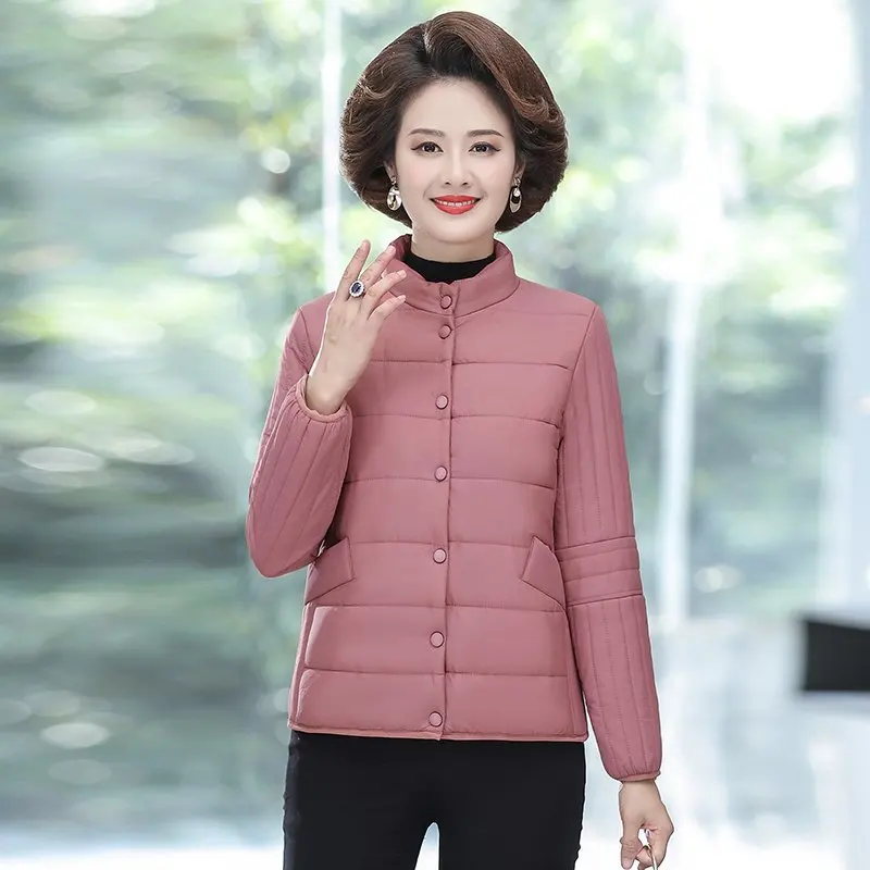 Parkas Nữ Nhẹ Áo Khoác Bóng Chày Mùa Thu Giữ Ấm Mùa Đông Ngắn Áo Tuổi Trung Niên Nữ Cotton Lót Áo Mẹ Cotton Áo Khoác