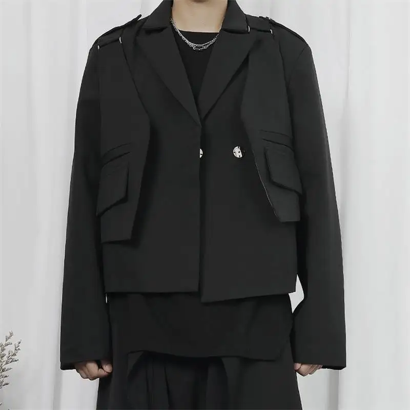 Men's Suit Coat New Large Suit Small Suit Coat Japanese Fashion Personalized Black Splicing Loose Short Suit