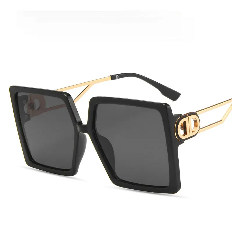 

New Fashion Women Luxury Brand Square Sunglasses Ladies Vintage Oversized Sun Glasses Female Big Frame Uv400 Shades Black