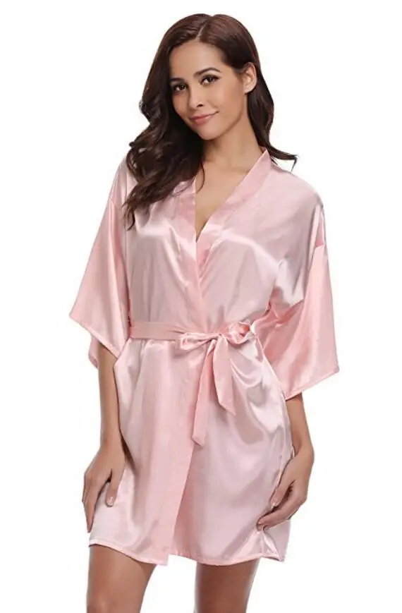 Nowe jedwabne Kimono szlafrok szlafrok kobiety jedwab druhna szaty Sexy granatowy szaty Satin Robe panie szlafroki