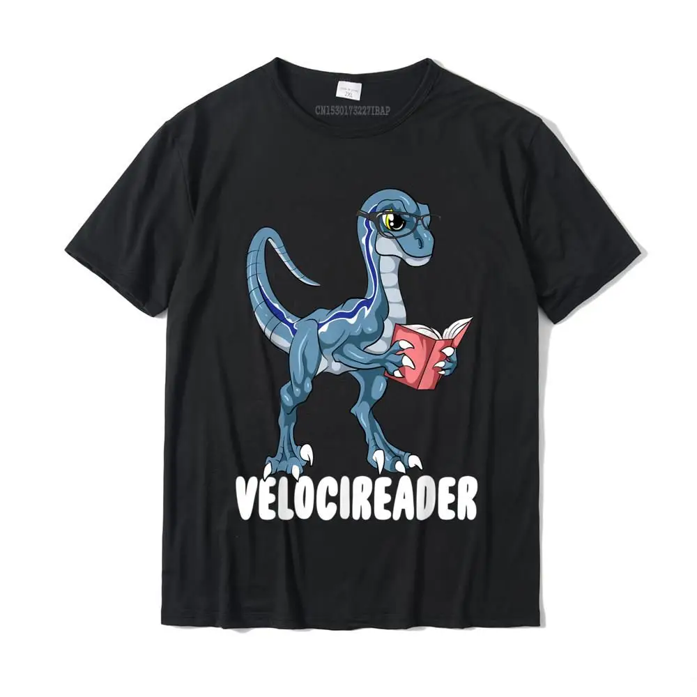 Velocireader Funny Velociraptor Dinosaur Reading Book Lover T-Shirt Casual T-shirts Classic Cotton Men Tops Shirt Personalized