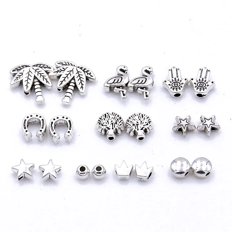 30PCS 10 Styles Stars Tree Horseshoe Flamingo Spacer Bead Animal Plant Charms For Diy Bracelets Necklace Jewelry Handmade Making