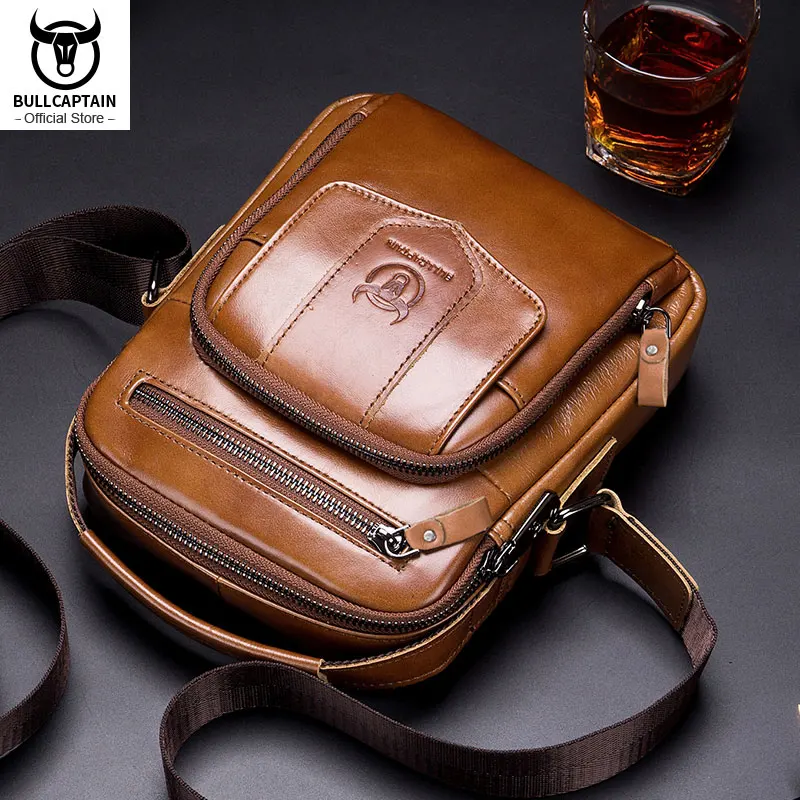 BULLCAPTAIN Genuine Leather Men\'s Crossbody Bag Business Fashion Men\'s High Quality Messenger Bag Bolsas Brand Fashion Handbag