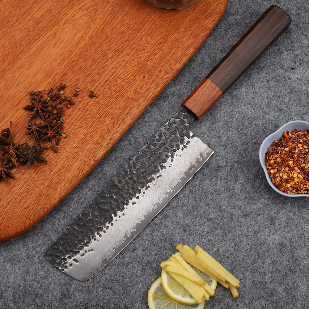 

Kitchen VG10 Damascus Forged Steel Solid Handle Chef Sharp Chopping Meat Slice Steak Knife EDC Tool