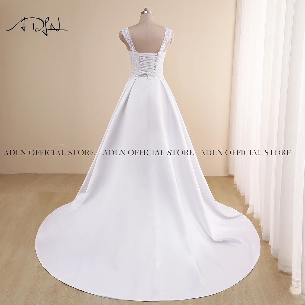 ADLN 2021 Wedding Dress Vestido De Noiva Appliqued Beaded A-line Satin Bridal Gown Sweep Train Plus Size Bride Dress