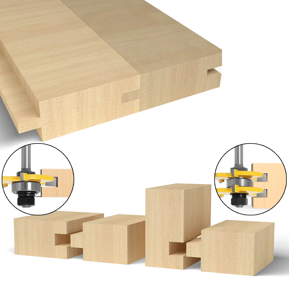 2pc 6/8/12mm 1/4in 1/2in Shank high quality Tongue & Groove Joint Assembly Router Bit Set 3/4\