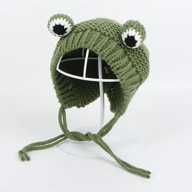 Solid Color Cartoon Frog Knitted Hat Winter Warm Hat Skullies Cap Beanie Hat For Kid Boy And Girl 75