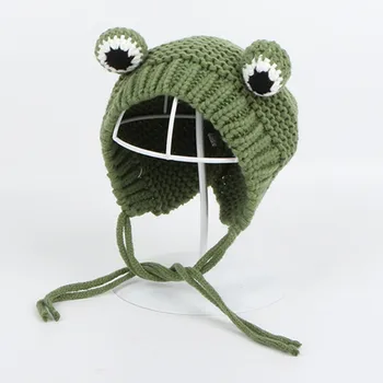 Einfarbig Cartoon Frosch Gestrickte Hut Winter Warm Hut Skullies Kappe Beanie Hut Für Kind Junge Und Mädchen 75