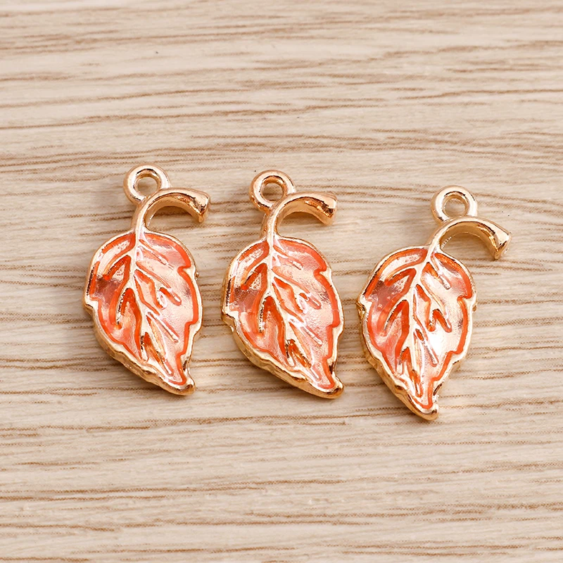 10pcs 10*18mm Alloy Tree Leaf Charms for Jewelry Making 4 Color DIY Enamel Charms Pendants Necklaces Earrings Findings Crafting