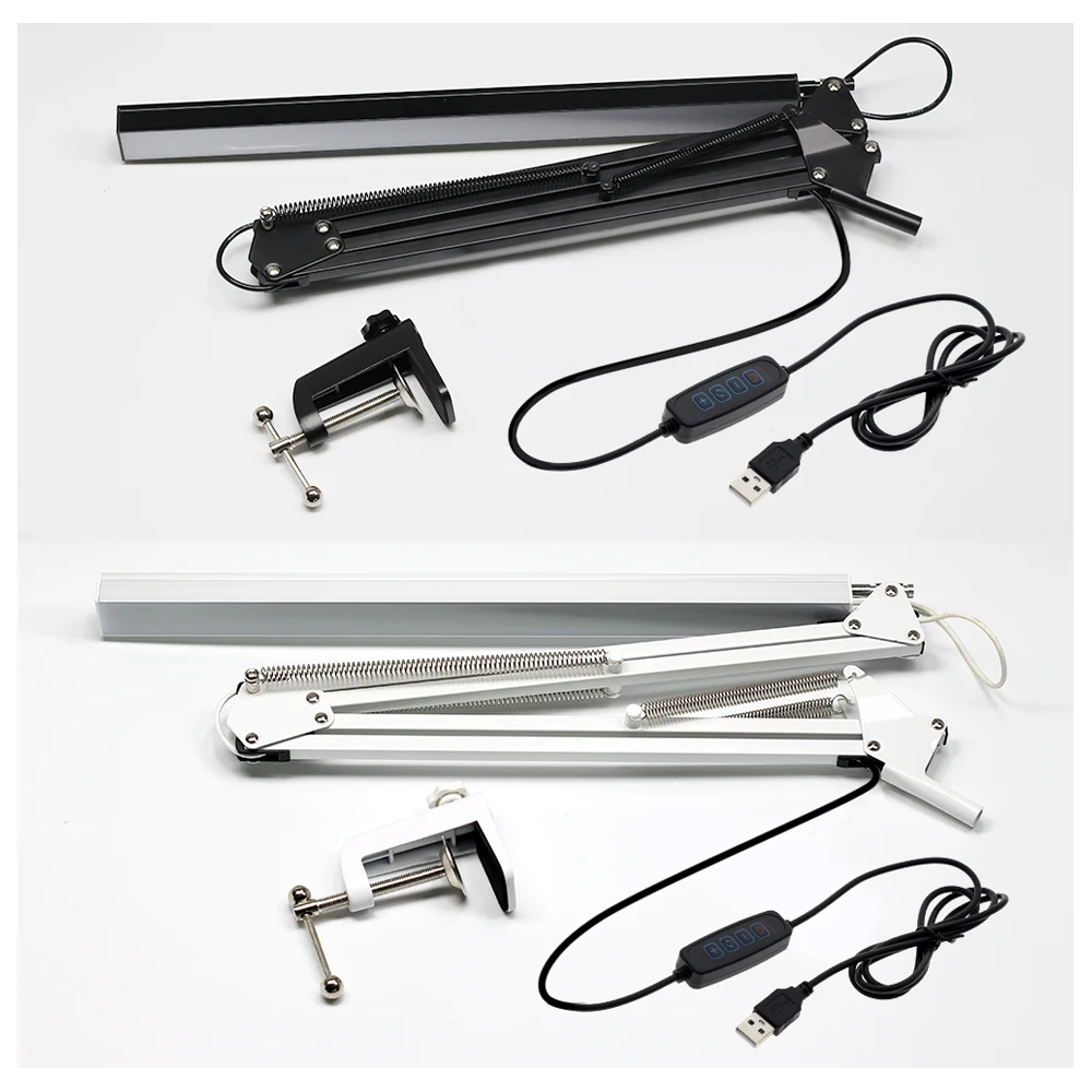 Metal LED Desk Lamp Eye Caring Table Light with Swing Arm 3 Color Modes Stepless Diming USB Charging for Reading Working Studing