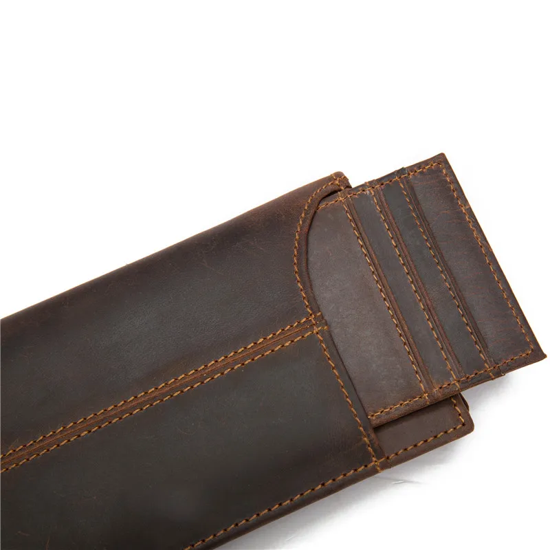 Mens Long Wallet Genuine Cowhide Leather Casual Vintage Unique Design Card Holder Purse Handbag For Husband Son Birthday Gift