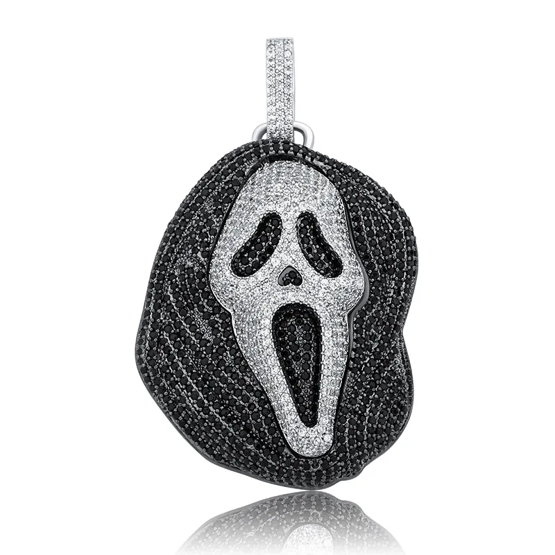 Hip Hop Claw Setting AAA+ CZ Stone Bling Iced Out Ghost Pendants Necklaces for Men Halloween Jewelry Gift