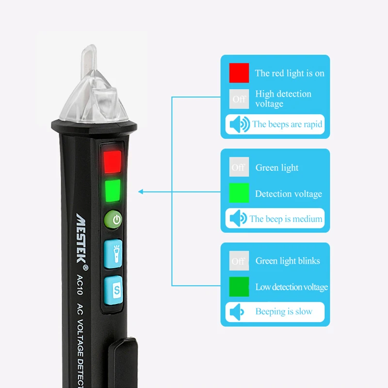 Non-contact AC Voltage Detector Tester Meter 12V-1000v Pen Style Electric Indicator LED Outlet Voltage Dectetor Sensor