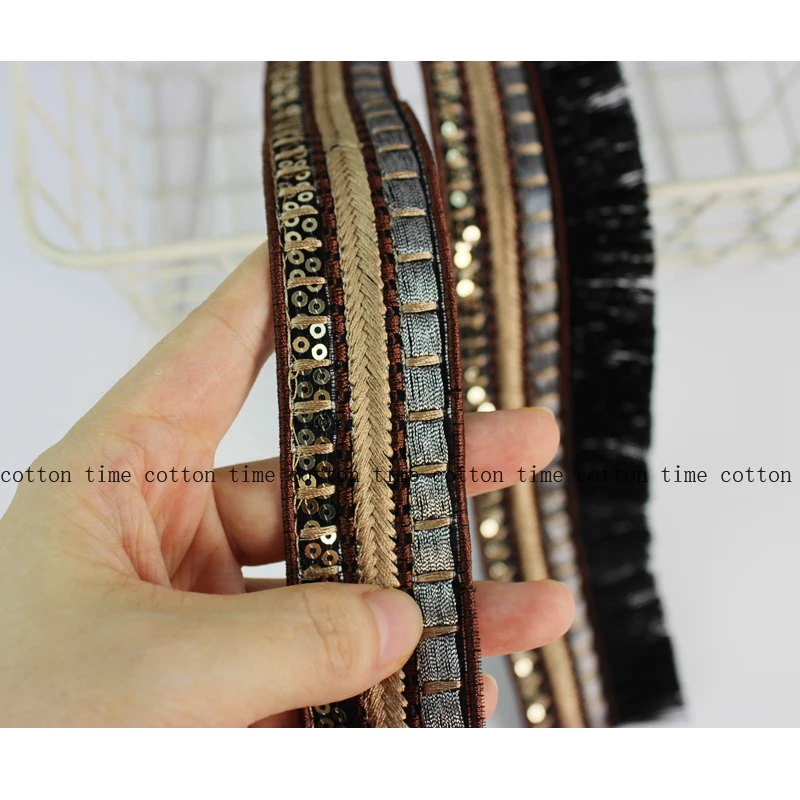 1Yard 55mm Coffee Braid Trim Golden Embroidered Webbing Indian Lace Sewing Ribbons Clothing Decorative Sequined Lace Trim