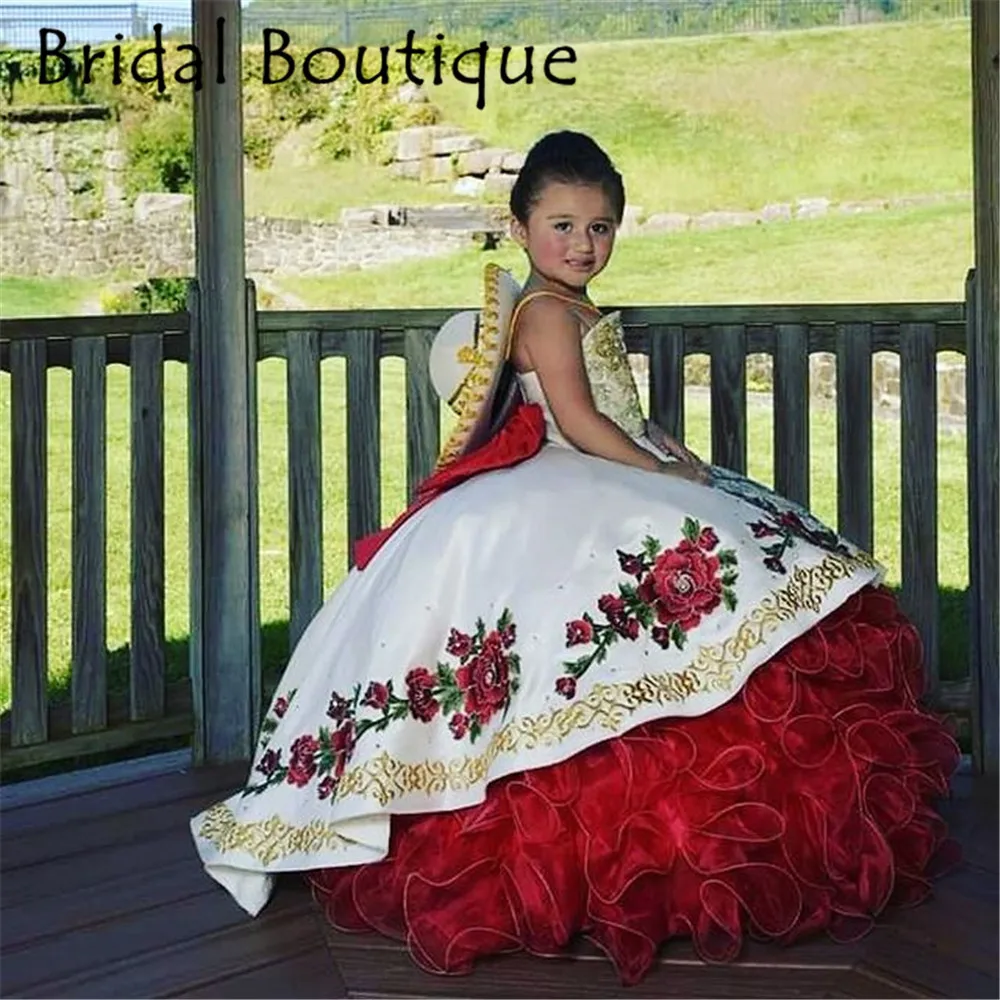 Vestido de baile bordado con cuentas para niños, vestido de princesa para desfile de belleza, vestido de cumpleaños para niña de flores hinchadas, fotografía de estilo mexicano