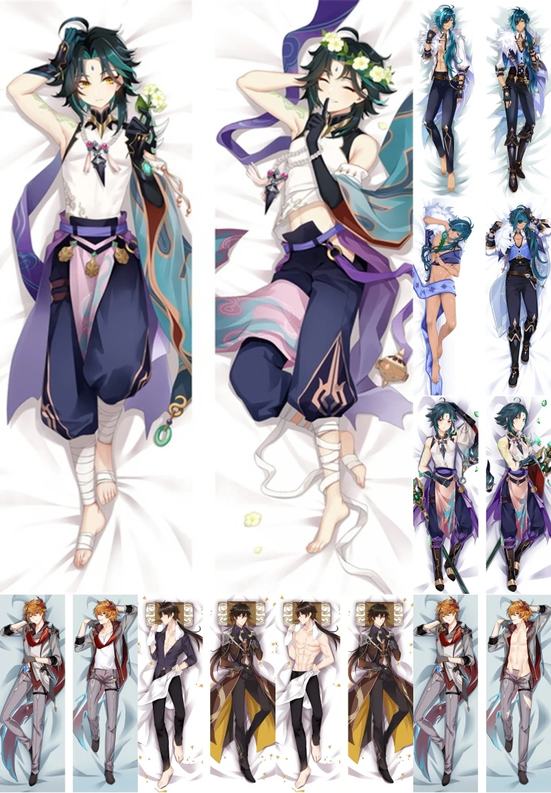 Impact Xiao Kaeya Alberch Morax Cosplay Dakimakura Pillow Case Hugging Body Prop