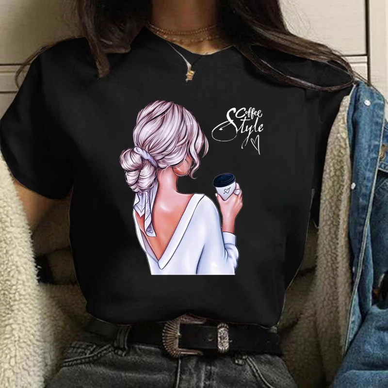 Maycaur Woman Fashion Print T Shirt Harajuku 90s Ulzzang Black Tshirts Casual Round Neck Short Slee Top Tee Shirt,Drop Ship