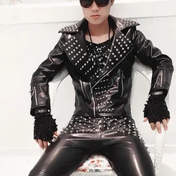 Fashion New Mens Punk Rock Costume Rivets Spike Motorcycle Jacket PU Leather Coats Plus Size MLXL2XL3XL