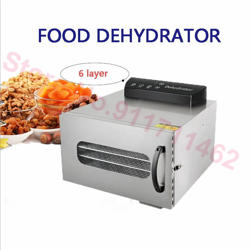 6-Tray Electric Fruit Dryer Stainless Steel Dehydrator Fruit Vegetable Pet Meat Food Dehydration Air Drying Machine