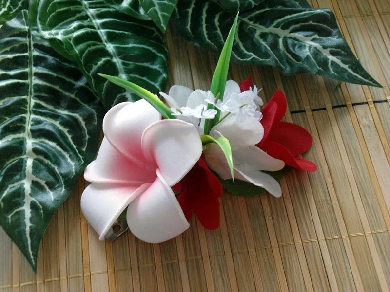 MIXED COLORS Free Shipping 50pcs/Lot HC00043 5 Color Foam Plumeria&Silk Flower Hair Clip Women Accessories Hawaii Tropical Tiara