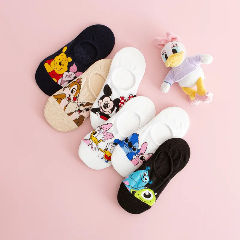 Disney 1pair cartoon Mickey Mouse Woman Socks Sweat animal non-slip summer cotton girl women\'s boat socks ankle female Sock