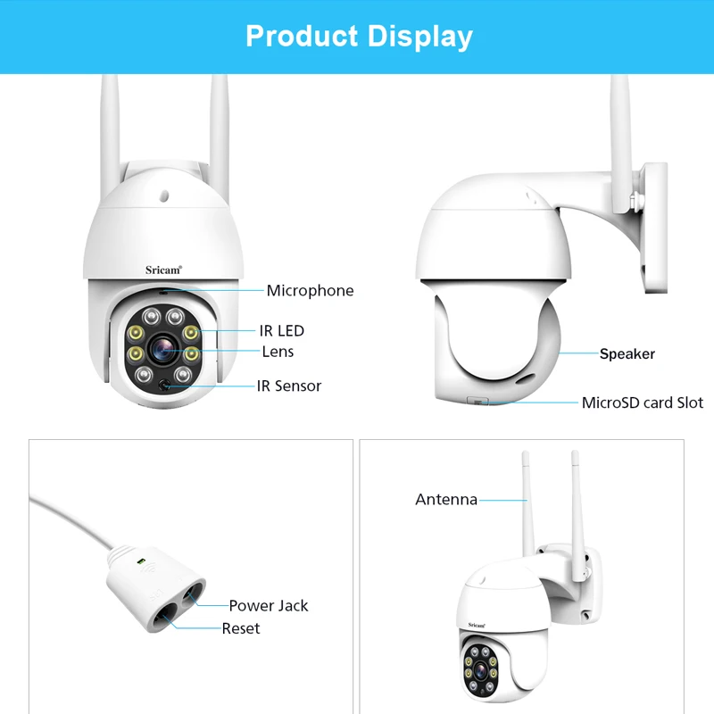 Imagem -04 - Sricam Sp028 hd 2mp Ptz Wifi ip Câmera ai Rastreamento Automático Impermeável ao ar Livre de Áudio Bidirecional ir Visão Noturna Cctv Vigilância Cam