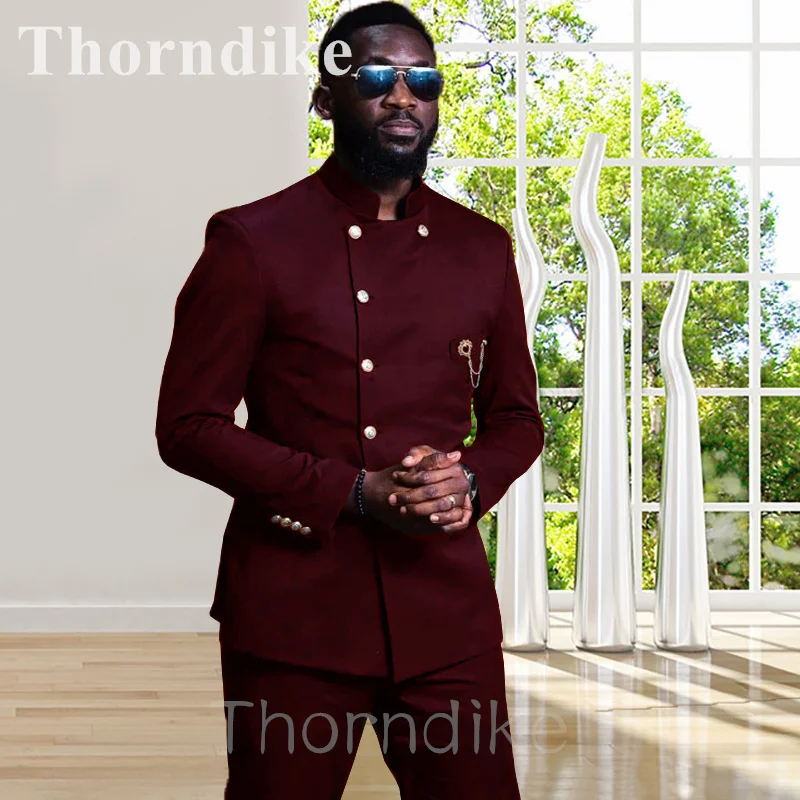 

Thorndike 2021 Autumn New Custom Indian Style Causal Fomal Jacket Pants Wine Red Men's Groom Wedding Suit Tuxedo Suit Blazer