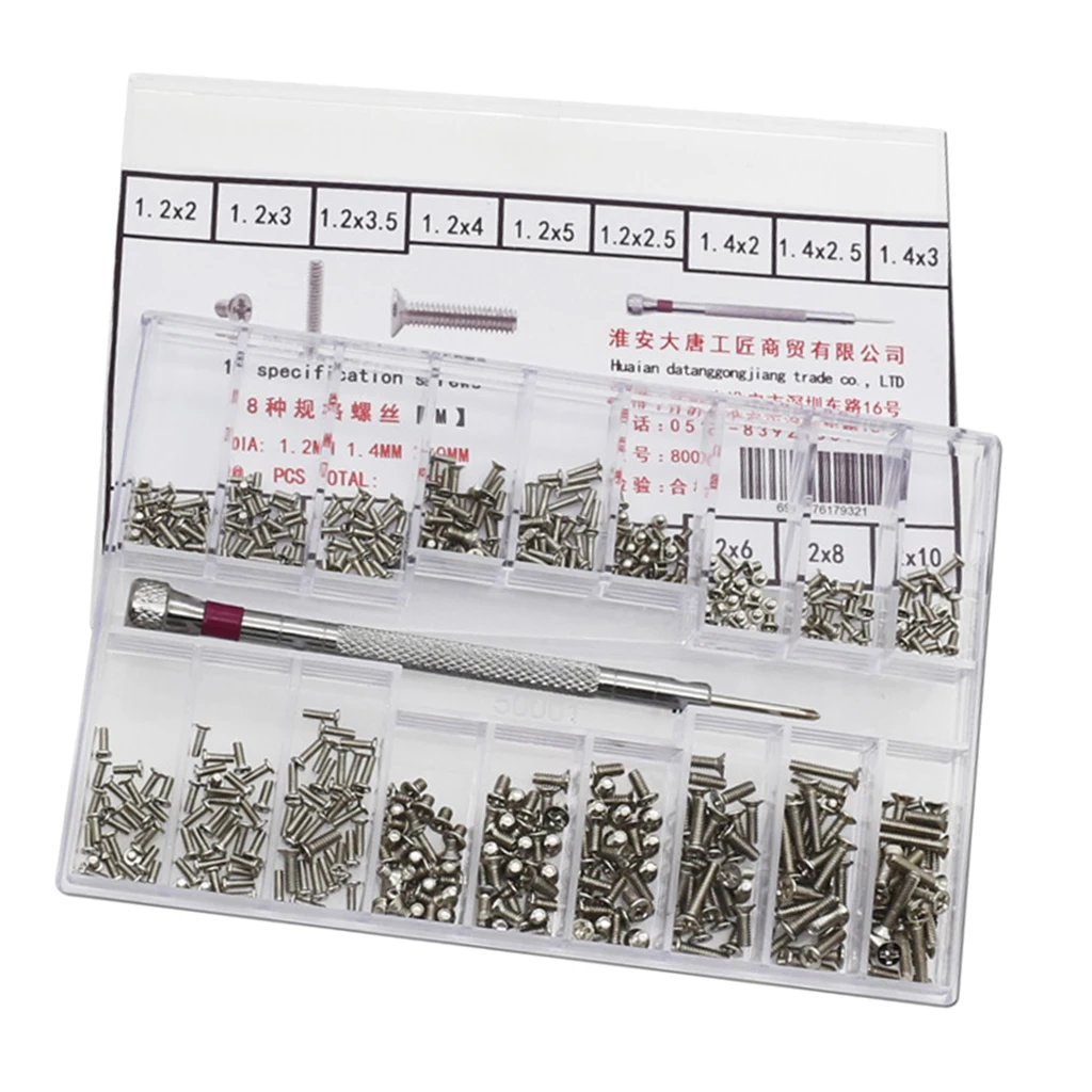 500set 18types Screw Nuts Watch Eyeglass Repair Tool DIY Crafts Making 1.2-2.0mm