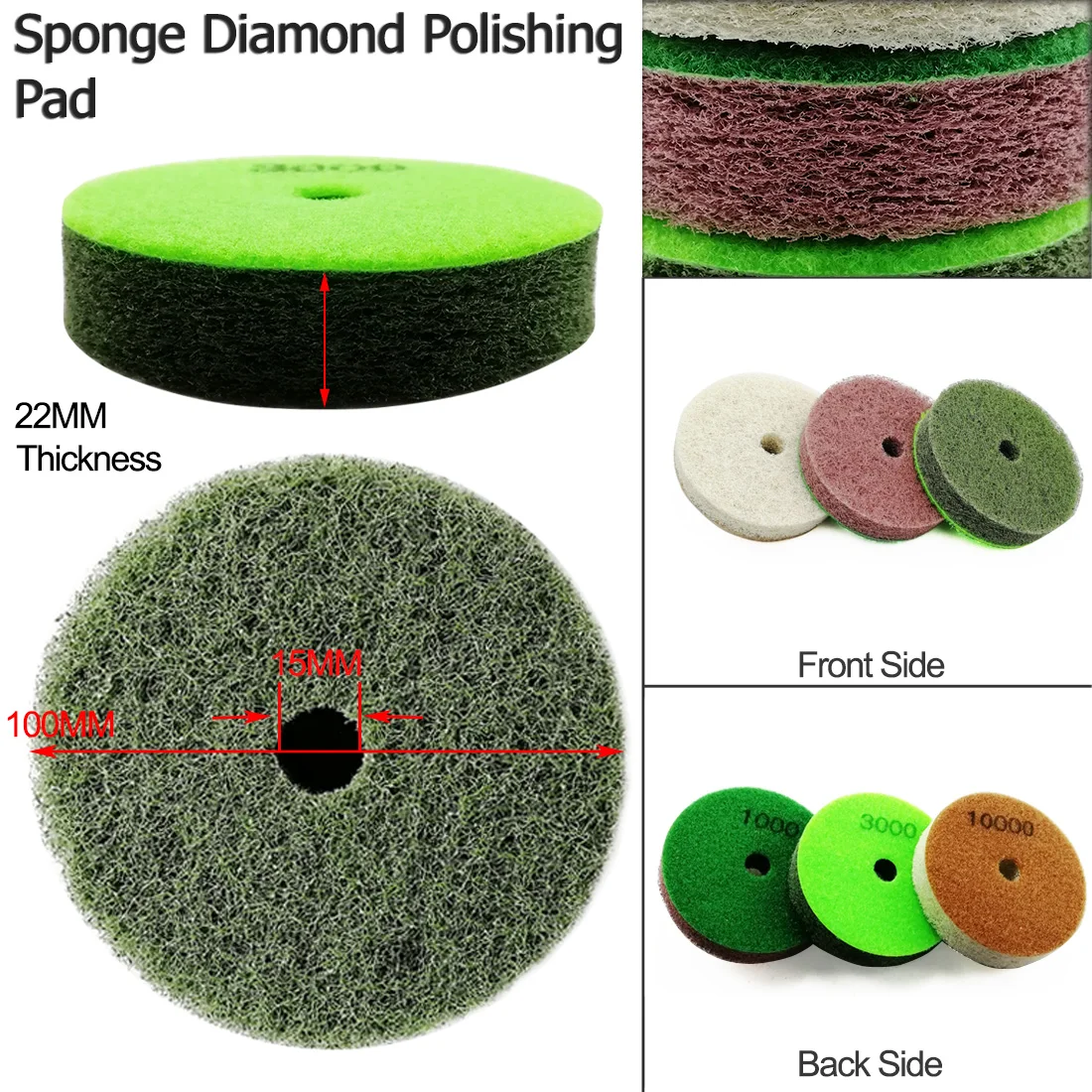 BGTEC 3 pz/set Spugna 100 millimetri Diamante Tamponi Per Lucidatura Dia 4 pollici Levigatura A Disco Per Più Morbida Pietre di Marmo Arenaria