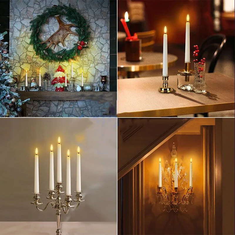 Pak 10 Lilin LED Lampu Kerlip Tanpa Api dengan Remote Control/Timer Baterai Lancip Candlestick 3D Wick Pernikahan Rumah 25.5CM