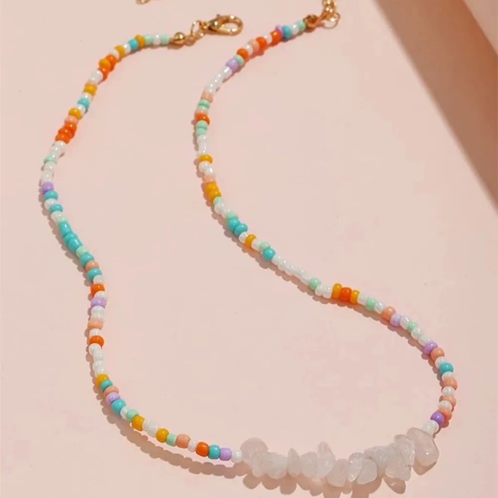 Fashion Boho Ethnic Mixed Color Beads White Stone Chain Choker Necklace For Women Female Vintage Cute Collar Clavicle Jewelry