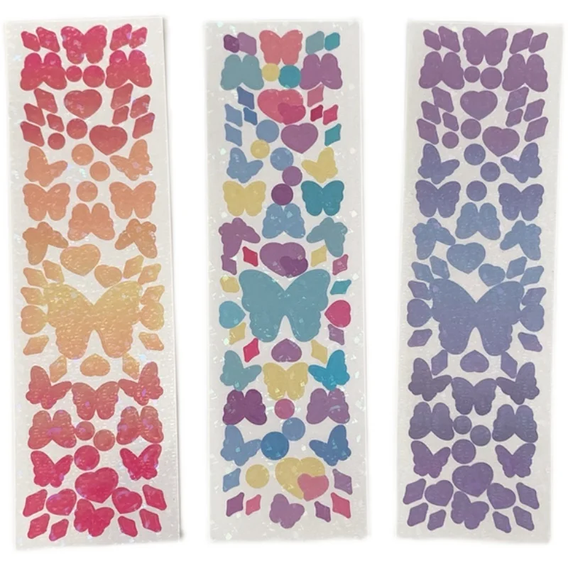 1Pc Gradient Color Butterfly Heart Gold Silver Stamping PVC Material Stickers Scrapbooking Creative DIY Deco Stationery Stickers