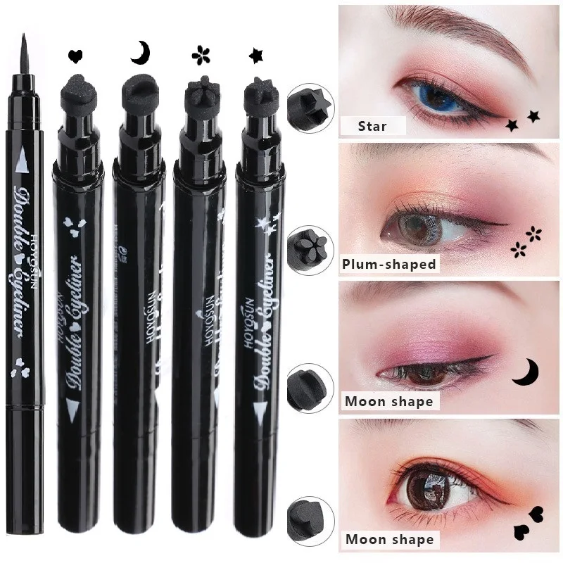 Double-Head Eyeliner Stamp Liquid Eyeliner Black Eye Liner Pen Moon Star Heart Eye Makeup Waterproof Eyes Cosmetics Maquillaje