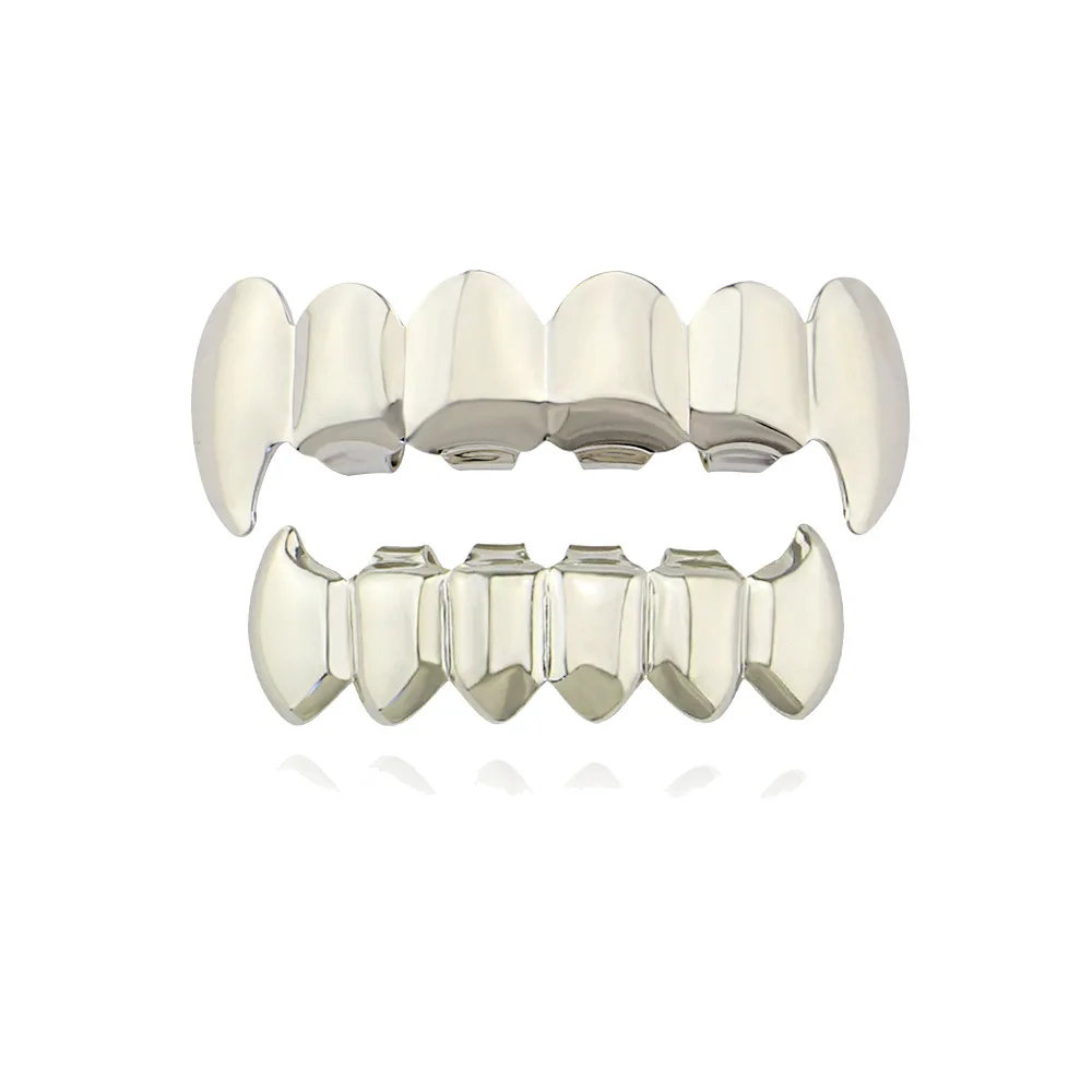 Black Gold Color Plated Hip hop Teeth Grill Top & Bottom Grill Hip Hop Bling Rose Gold Silver Color Vampire Teeth for Halloween