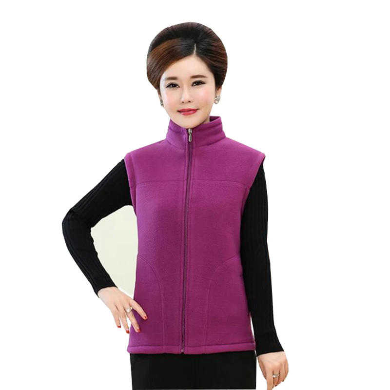 

Middle-aged Vest Woman Spring Autumn New Fleece Outer Wear Polar Fleece Vest Waistcoat Solid Color Jacket Women's Top