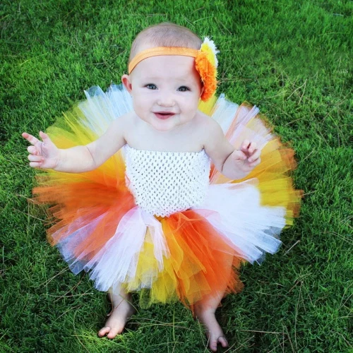 Cute Baby Crochet Flower Tutu Dress Girls 1Layer Tulle Dress with Hairbow Newborn Birthday Party Costume Photography Dress Cloth