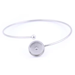 Base de acero inoxidable para brazalete, 5 unidades, espacios en blanco, ajuste de cabujón redondo de 8mm y 12mm, bandejas de bisel para pulsera diy