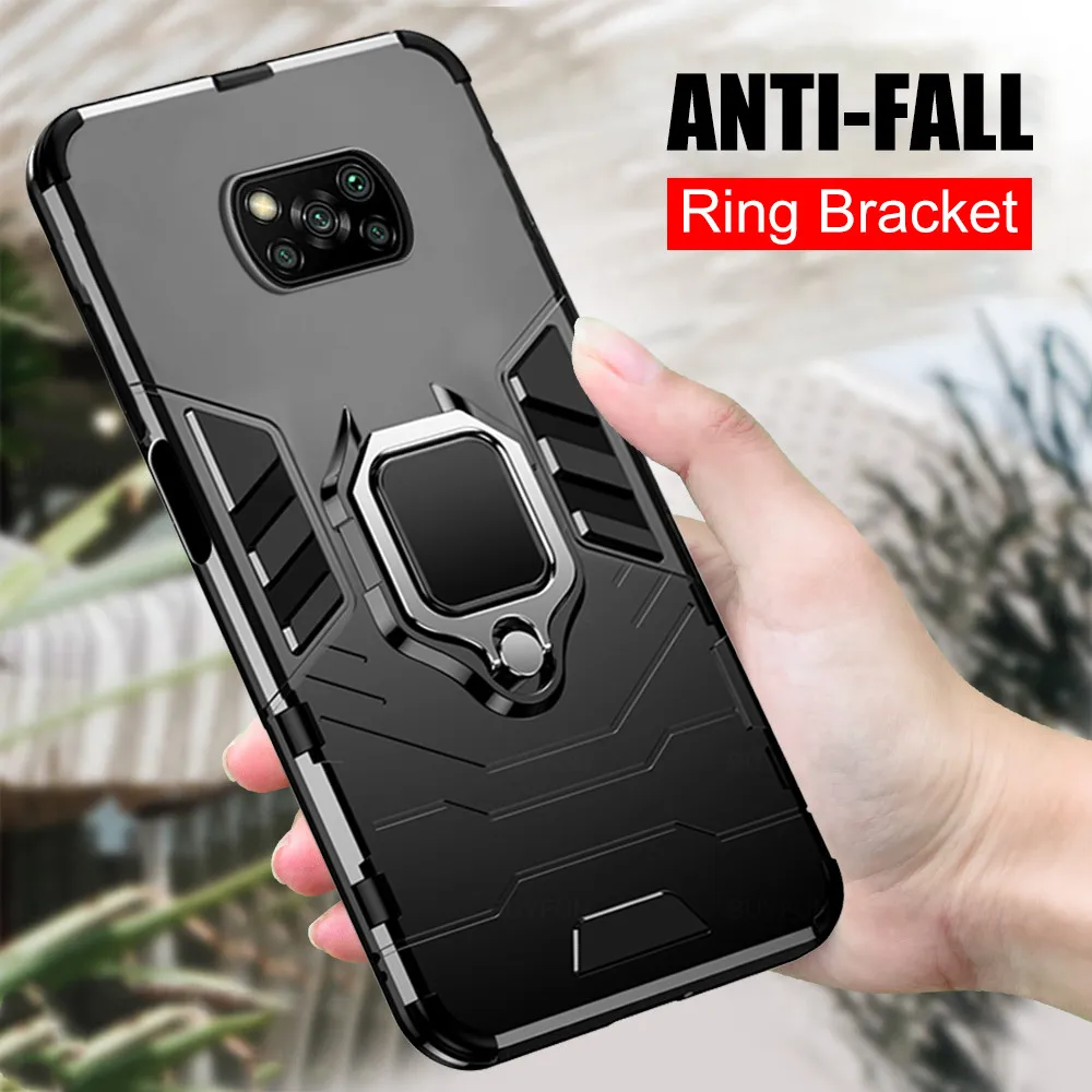 3D Ring Holder Armor Shockproof Phone Case For Xiaomi Mi Poco X 3 NFC X3 GT Poko F3 M3 Pro X3pro X3nfc X3gt Magnetic Cover Shell