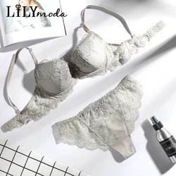 Lilymoda Women Soft Thin Bra&Thong Sets Sexy Embroidery Lace Female Brassiere Lingerie T Back Seamless Underwear Panty Brief Set