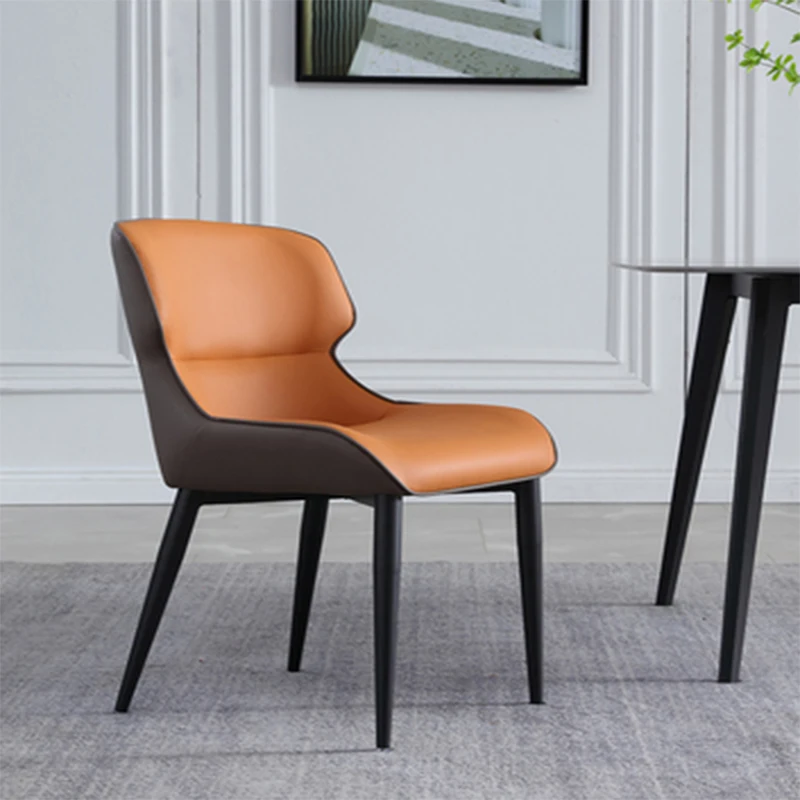 Nordic Minimalist Modern Leather Dining Chair Home Office Wrought Iron Backrest Leisure Scratch-resistant Leather Chair