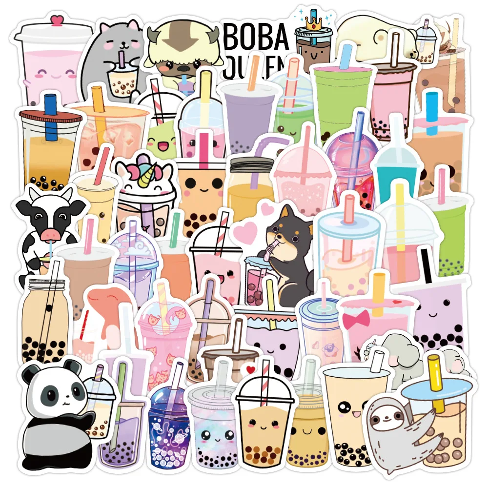 

50Pcs Cartoon Animal Panda Bubble Tea DIY Stickers Suitcase Cellphone Tablet Computer Cup Notebook Laptop Decor Children Toy Set