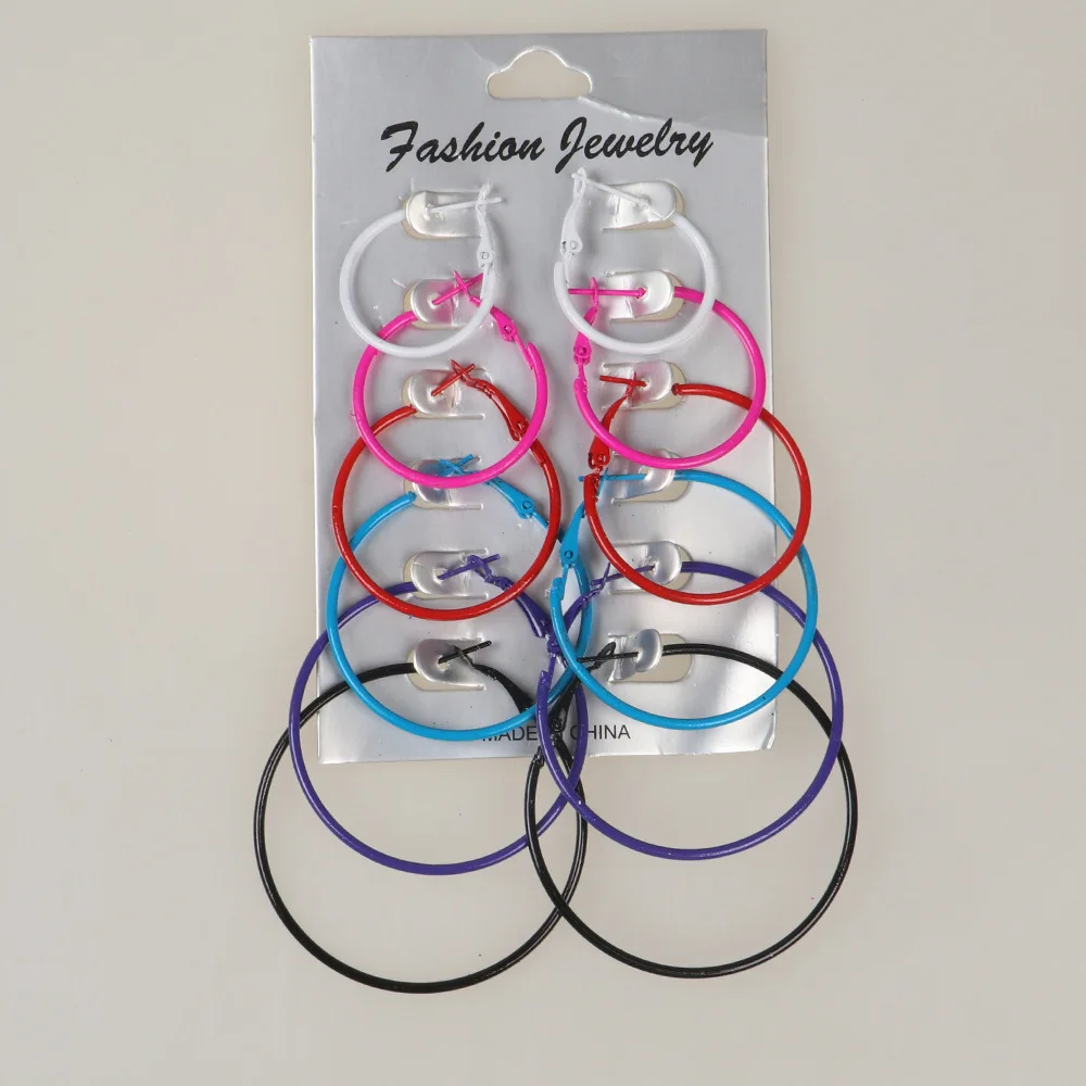 SOMESOOR Vintage Black Colorful Hoops Earrings Oversize Circles Round Ear Clip Steampunk Loops For Women Girls Gifts 6Pairs/Set