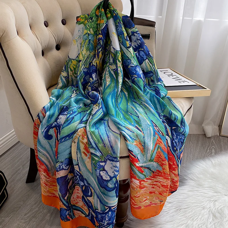 Bufandas de seda alargadas para mujer, pañuelos largos coreanos, protector solar, toallas de playa, 180x90Cm, primavera y verano